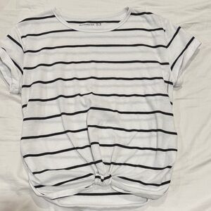 abercrombie kids White & Black Striped Knot Front Short Sleeve Tee